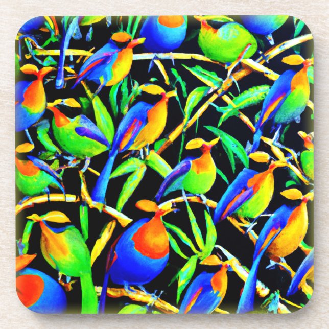 Dessous-de-verre Oiseaux Sur Peinture D'Arbre. Commandez dès mainte (Devant)
