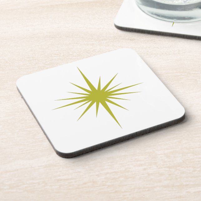 Dessous-de-verre Olive Green Starburst atomique mi-siècle rétro (Côté gauche)
