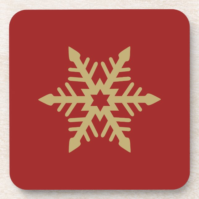 Dessous-de-verre Or de conception de flocon de neige sur le rouge (Devant)