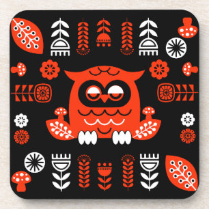 Dessous-de-verre Orange Et Black Folk Art Hibou Nordique