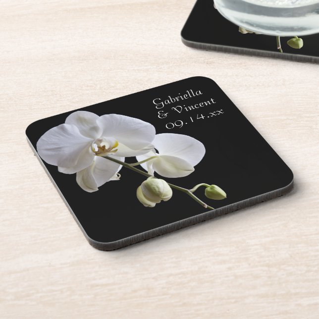 Dessous-de-verre Orchidée blanche sur Mariage noir (Côté gauche)