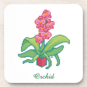 Dessous-de-verre orchidée pixelart, Pixel Art 