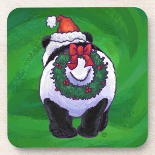 Dessous-de-verre Ours de panda à Santa Hat sur Vert