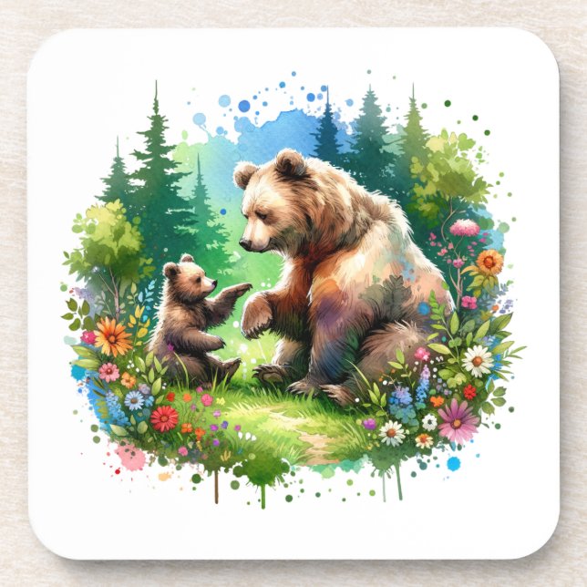 Dessous-de-verre Ours et cubes d'aquarelle (Devant)