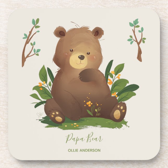 Dessous-de-verre Ours ・ Forêt forestière Animaux Illustration rusti (Devant)
