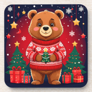Dessous-de-verre Ours mignon en pull de Noël