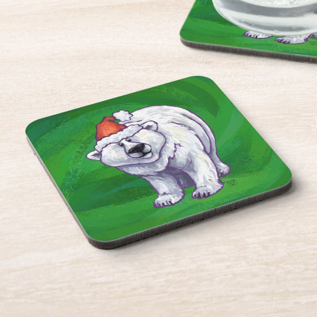 Dessous-de-verre Ours polaire Noël sur vert (Côté gauche)