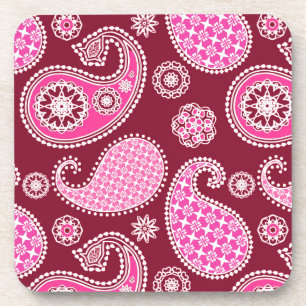 Dessous-de-verre Paisley pattern, Burgundy, Pink and White