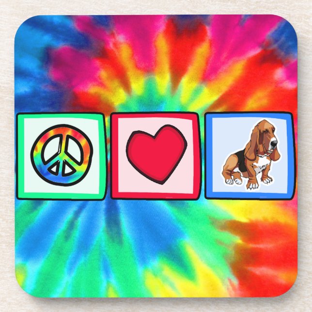 Dessous-de-verre Paix, Amour, Basset Hounds (Devant)