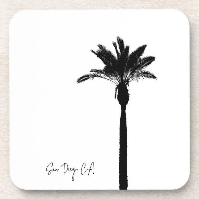 Dessous-de-verre Palm Tree Silhouette San Diego CA Propre Texte (Devant)
