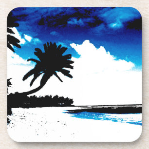 Dessous-de-verre Palmier blanc noir bleu Silhouette
