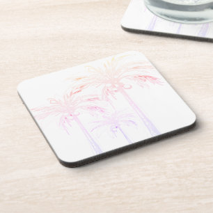 Dessous-de-verre Palmier Blanc rose moderne Aquarelle Tropicale