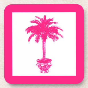 Dessous-de-verre Palmier pointillé - rose fuchsia et blanc