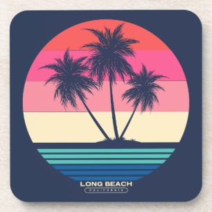 Dessous-de-verre Palmiers de Long Beach au coucher du soleil rétro