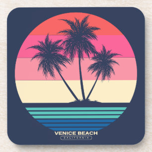 Dessous-de-verre Palmiers de Venice Beach au coucher du soleil rétr