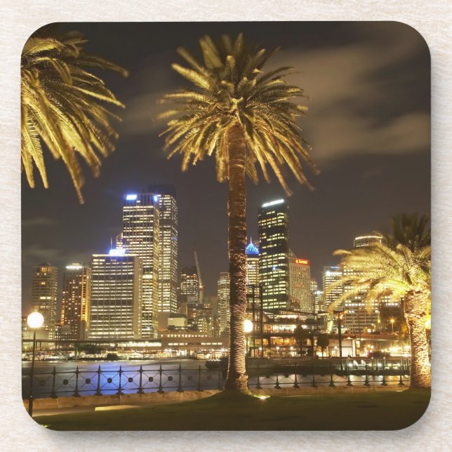 Dessous-de-verre Palmiers et CBD à la nuit, Sydney, Nouvelle-Écosse (Devant)