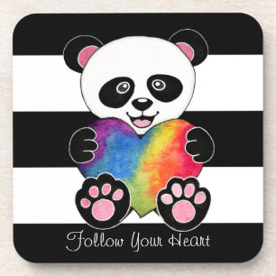 Dessous-de-verre Panda Aquarelle Cute Avec Coeur Arc En Ciel