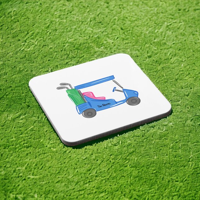 Dessous-de-verre Panier de golf personnalisé bleu Preppy (Créateur téléchargé)