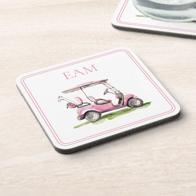 Dessous-de-verre Panier de golf rose Preppy Monogramme (Côté gauche)
