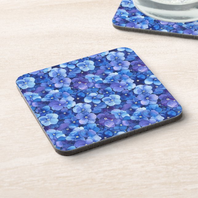 Dessous-de-verre Pansies de style aquarelle bleu violet imprimé Flo (Côté gauche)