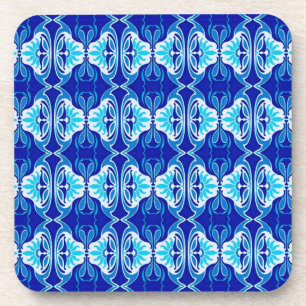 Dessous-de-verre Papier peint Art Déco motif - bleu cobalt et blanc