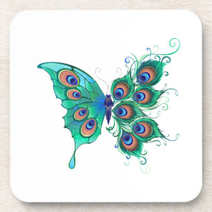 Dessous-de-verre Papillon aux plumes de paon vert