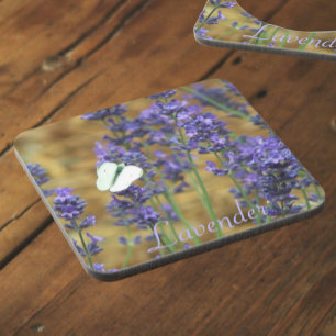 Dessous-de-verre Papillon blanc au chou sur la lavande florale
