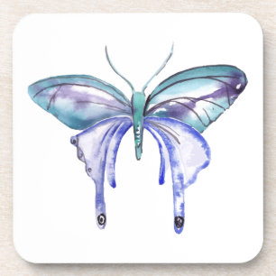 Dessous-de-verre papillon bleu aqua violet aquarelle