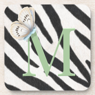 Dessous-de-verre Papillon bleu et fourrure zébrée Monogramme vert p