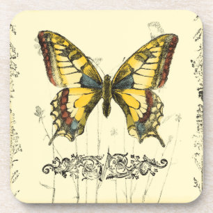 Dessous-de-verre Papillon décoratif avec des fleurs sauvages