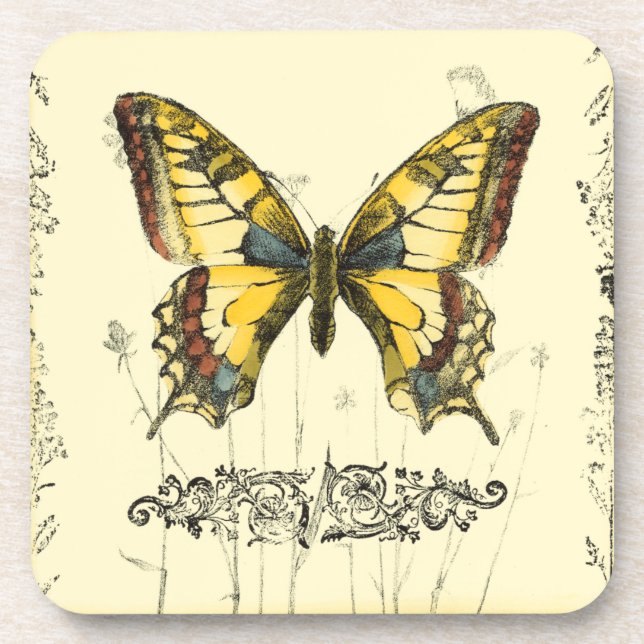 Dessous-de-verre Papillon décoratif avec Fleur sauvage (Devant)