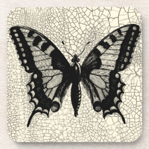 Dessous-de-verre Papillon noir et blanc sur l'arrière - plan criqué