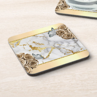 Dessous-de-verre Papillon Rose en marbre d'or