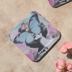 Dessous-de-verre Papillon rose et bleu Retro Pop Art