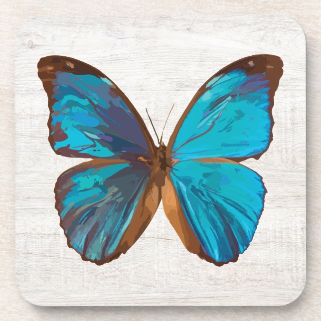Dessous-de-verre Papillon Tropical bleu et turquoise couleur Gem (Devant)