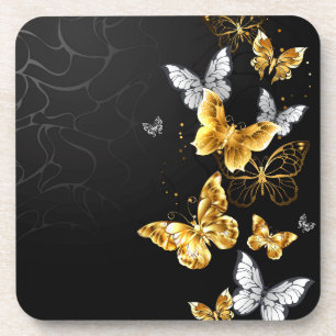 Dessous-de-verre Papillons d'or et de blanc