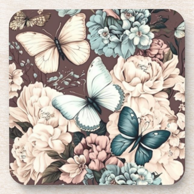 Dessous-de-verre Papillons et fleurs brunes (Devant)