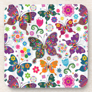 Dessous-de-verre Papillons et fleurs colorés rétro Motif