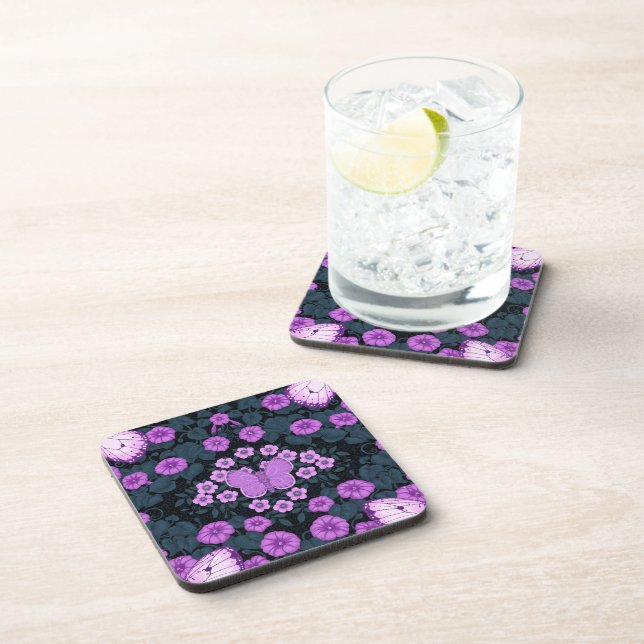 Dessous-de-verre Papillons et symétrie des fleurs, violet et bleu (Côté Droit)