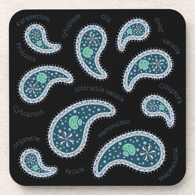 Dessous-de-verre Paramecia Paisley Protozoa Biologie Science Noir (Devant)