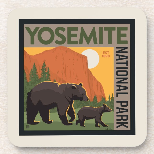 Dessous-de-verre Parc national de Yosemite | Famille d'ours (Devant)