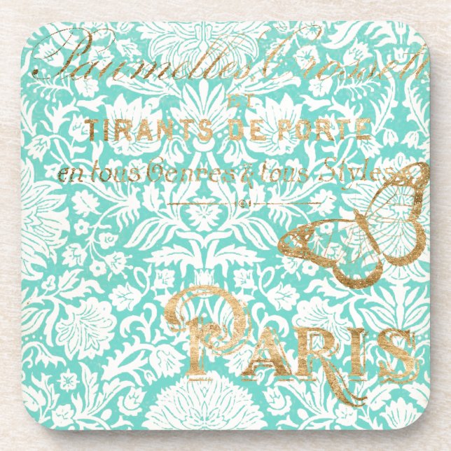 Dessous-de-verre Paris Gold Design vintage Avec Papillon (Devant)