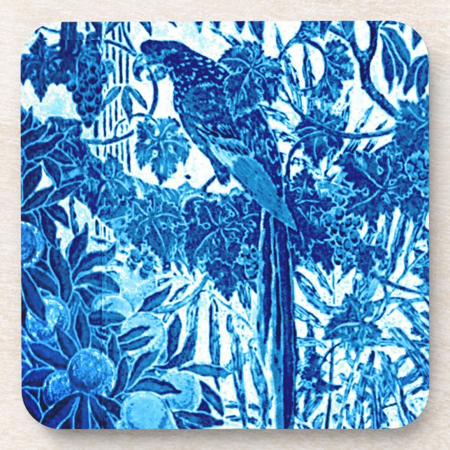 Dessous-de-verre Parrot dans un cadre de jungle, Indigo bleu et bla (Devant)