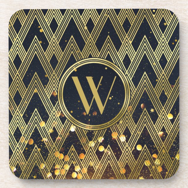 Dessous-de-verre Parties scintillant Gatsby Art Déco Motif géométri (Devant)