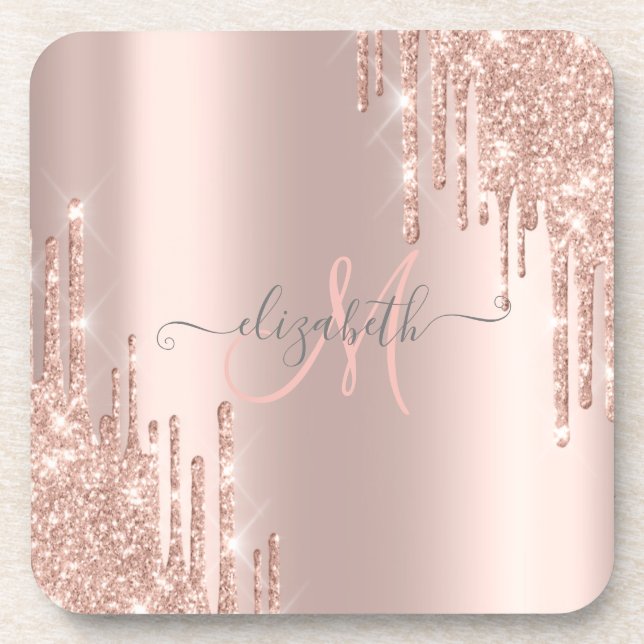 Dessous-de-verre Parties scintillant modernes Rose Monogramme or  (Devant)