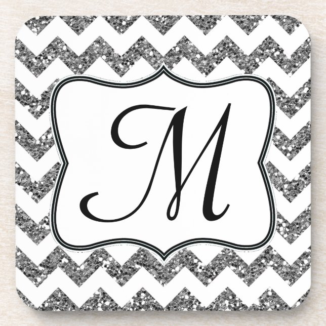 Dessous-de-verre Parties scintillant Silv moderne Chevron Monogram  (Devant)