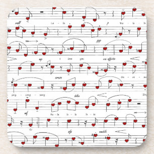 Dessous-de-verre Partition de musique de chanson d'amour coeurs rou