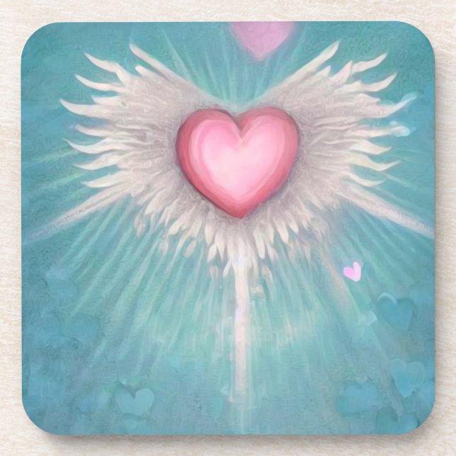 Dessous-de-verre Pastel Coeur rose avec ailes (Devant)