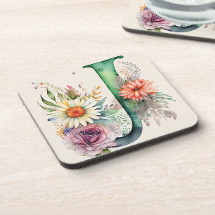Dessous-de-verre Pastel Floral Aquarelle Monogramme Fleurs Faisy