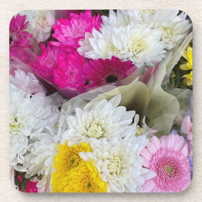 Dessous-de-verre Pastel Floral Rose, Jaune & Blanc Chrysanthème (Devant)